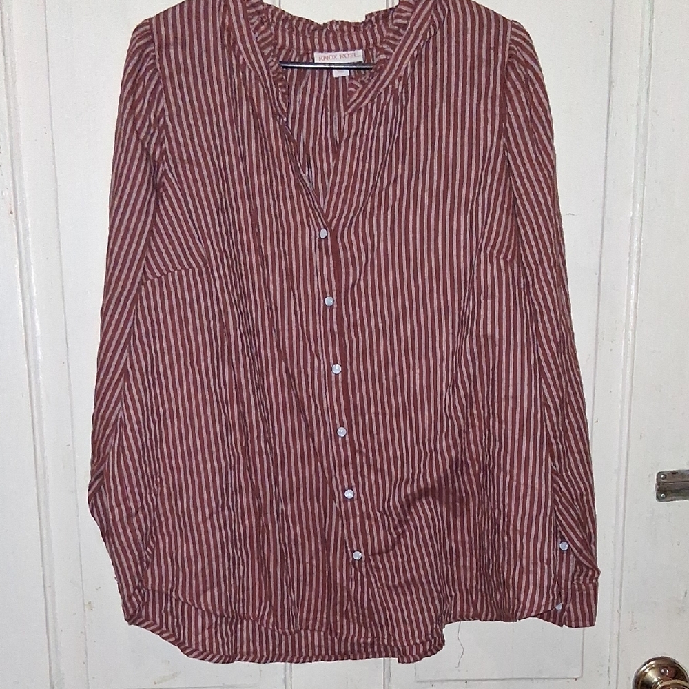 Knox Rose Brown and White Striped Blouse